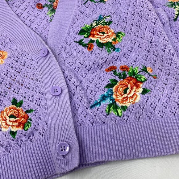 Alice + Olivia Morita Lavender Multi Floral Puff Sleeve Cardigan XS - Picture 11 of 15